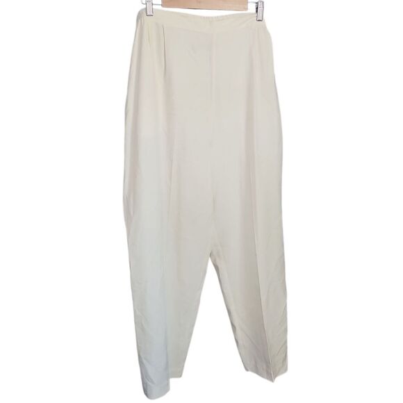 Vintage Allison Taylor 100% Silk Pants Sz 2X Minimalist Off White Trousers - Picture 1 of 11